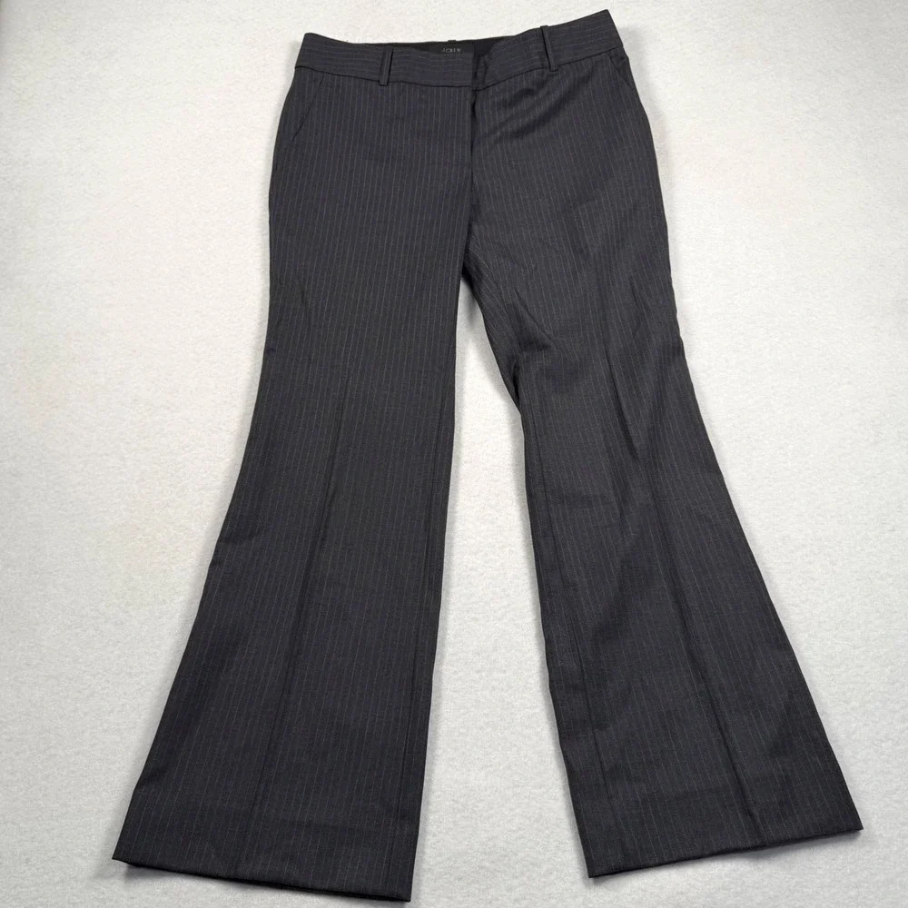 J Crew 1035 Trousers Womens 8P Gray Pinstripe Super 120s Wool Wide Leg Flare
